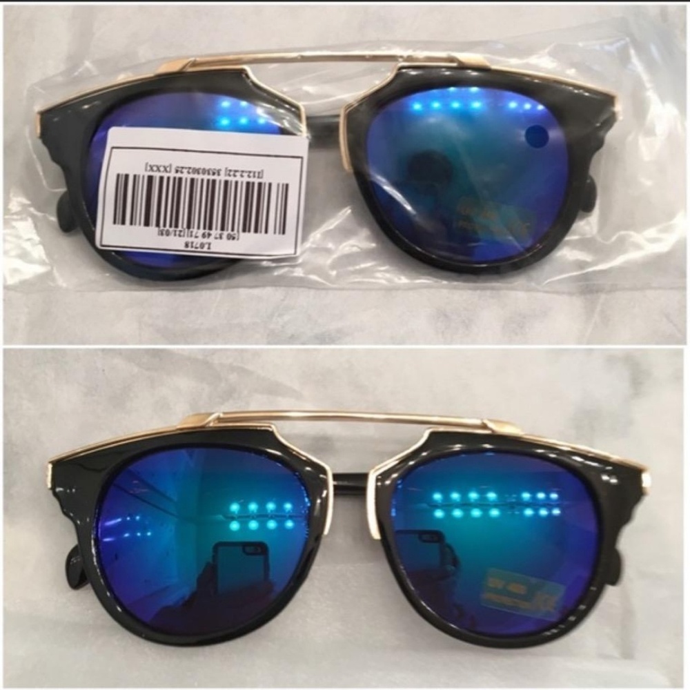 New gold frame blue green mirrored sunglasses